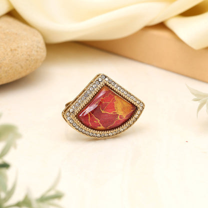 Radiant Red Color Kundan Ring For Women - Preyans.com