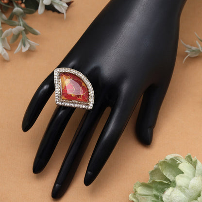 Radiant Red Color Kundan Ring For Women - Preyans.com