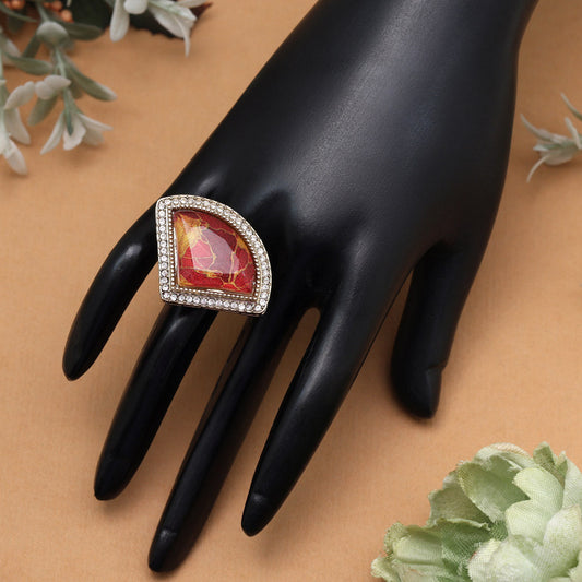 Radiant Red Color Kundan Ring For Women - Preyans.com