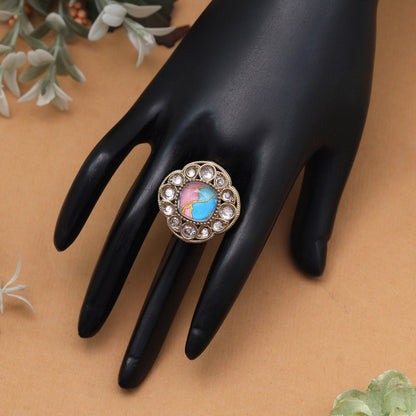 Aqua Firozi Color Kundan Ring For Women - Preyans.com