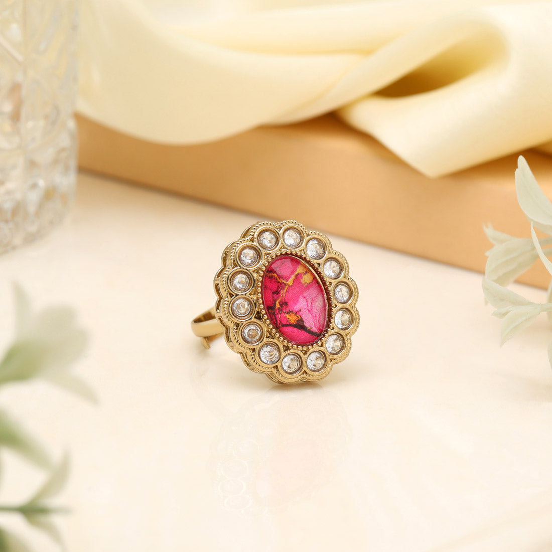 Radiant Magenta Color Kundan Ring For Women - Preyans.com