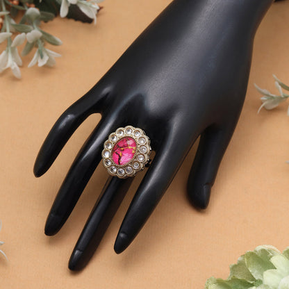 Radiant Magenta Color Kundan Ring For Women - Preyans.com