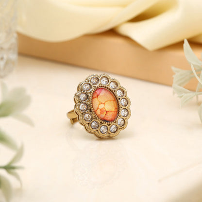 Sunny Yellow Color Kundan Ring For Women - Preyans.com