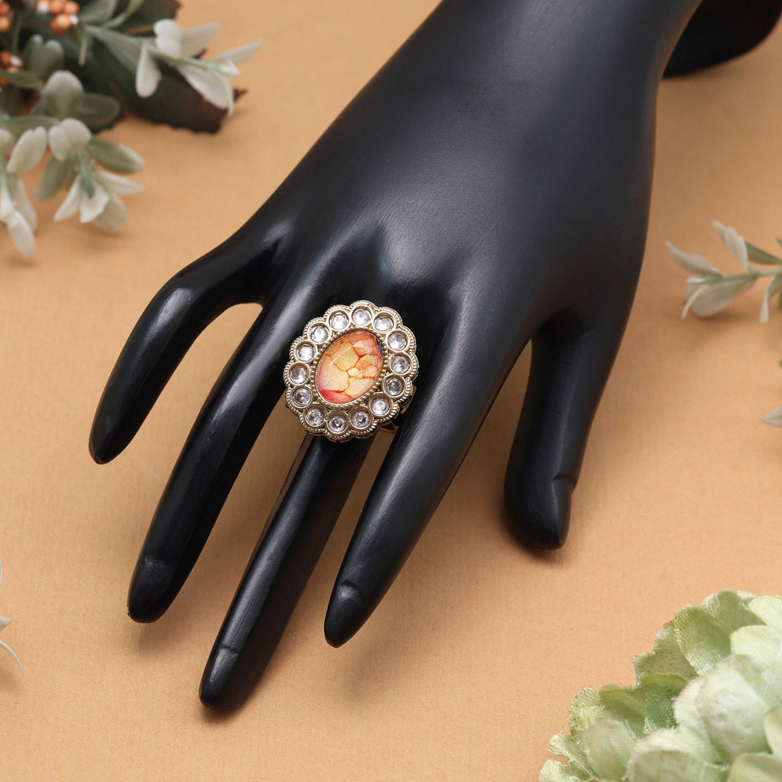 Sunny Yellow Color Kundan Ring For Women - Preyans.com