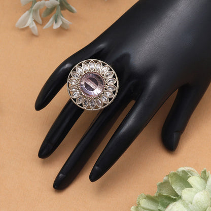 Subtle Light Purple Color Kundan Ring For Women - Preyans.com