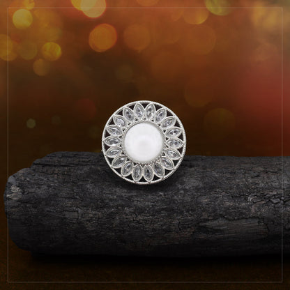 Metallic Silver Color Kundan Ring For Women - Preyans.com