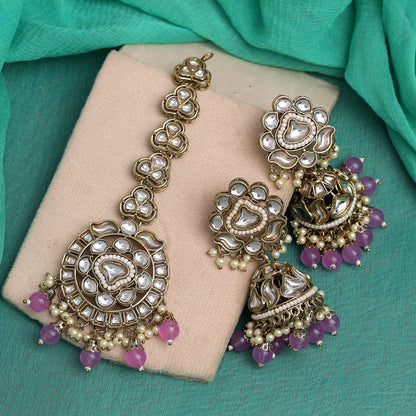 Light Purple Color Kundan Earrings With Maang Tikka (KDTE552LPRP) - preyans.com