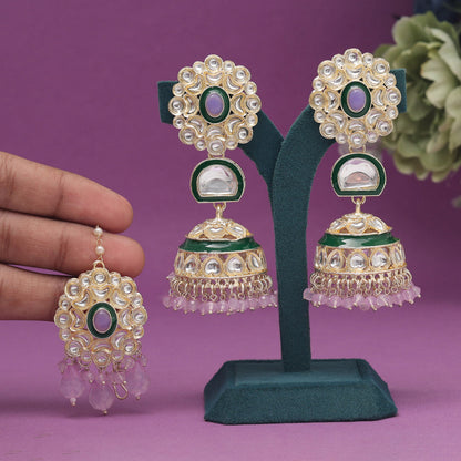 Light Purple Color Kundan Earrings With Maang Tikka (KDTE555LPRP) - preyans.com