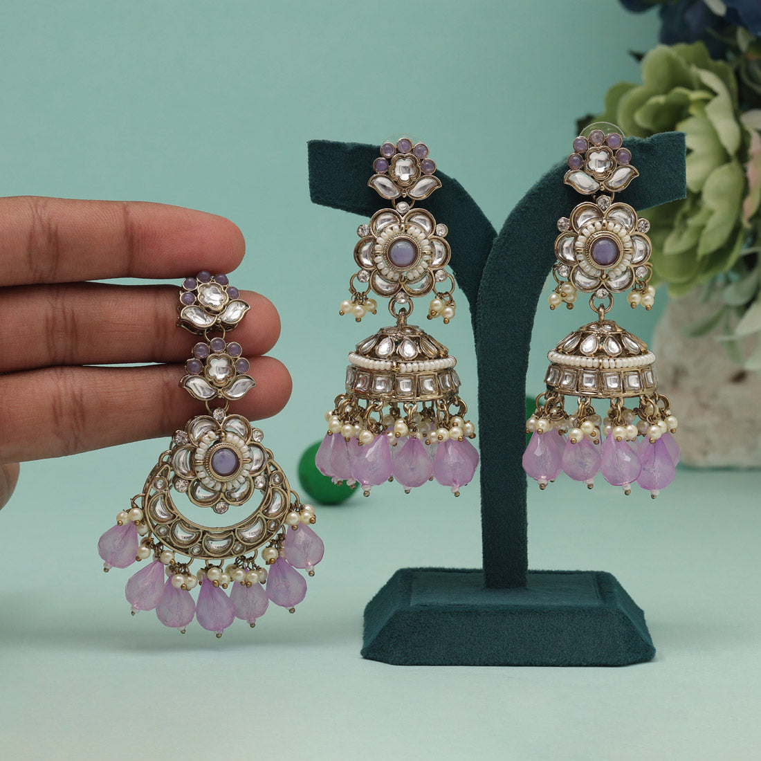 Light Purple Color Kundan Earrings With Maang Tikka (KDTE557LPRP) - preyans.com