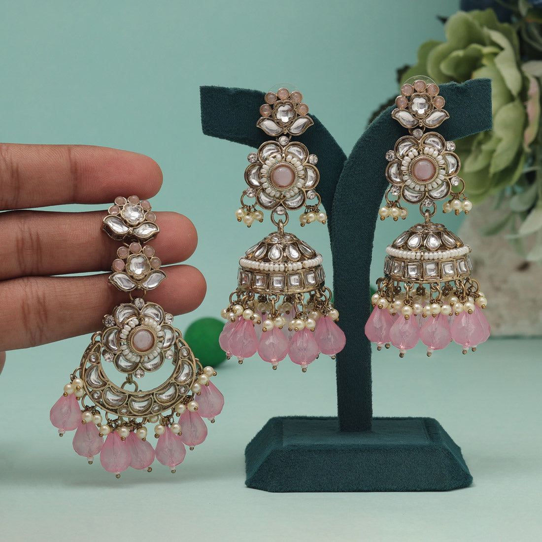 Pink Color Kundan Earrings With Maang Tikka (KDTE557PNK) - preyans.com