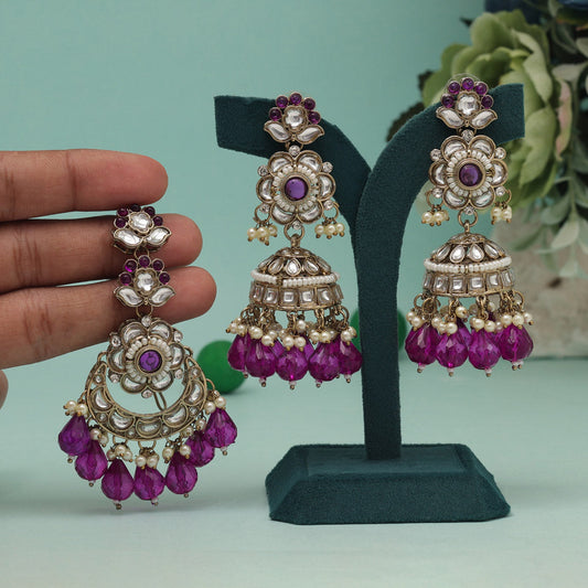 Purple Color Kundan Earrings With Maang Tikka (KDTE557PRP) - preyans.com