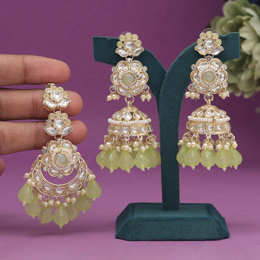 Pista Green Color Kundan Earrings With Maang Tikka (KDTE558PGRN) - preyans.com