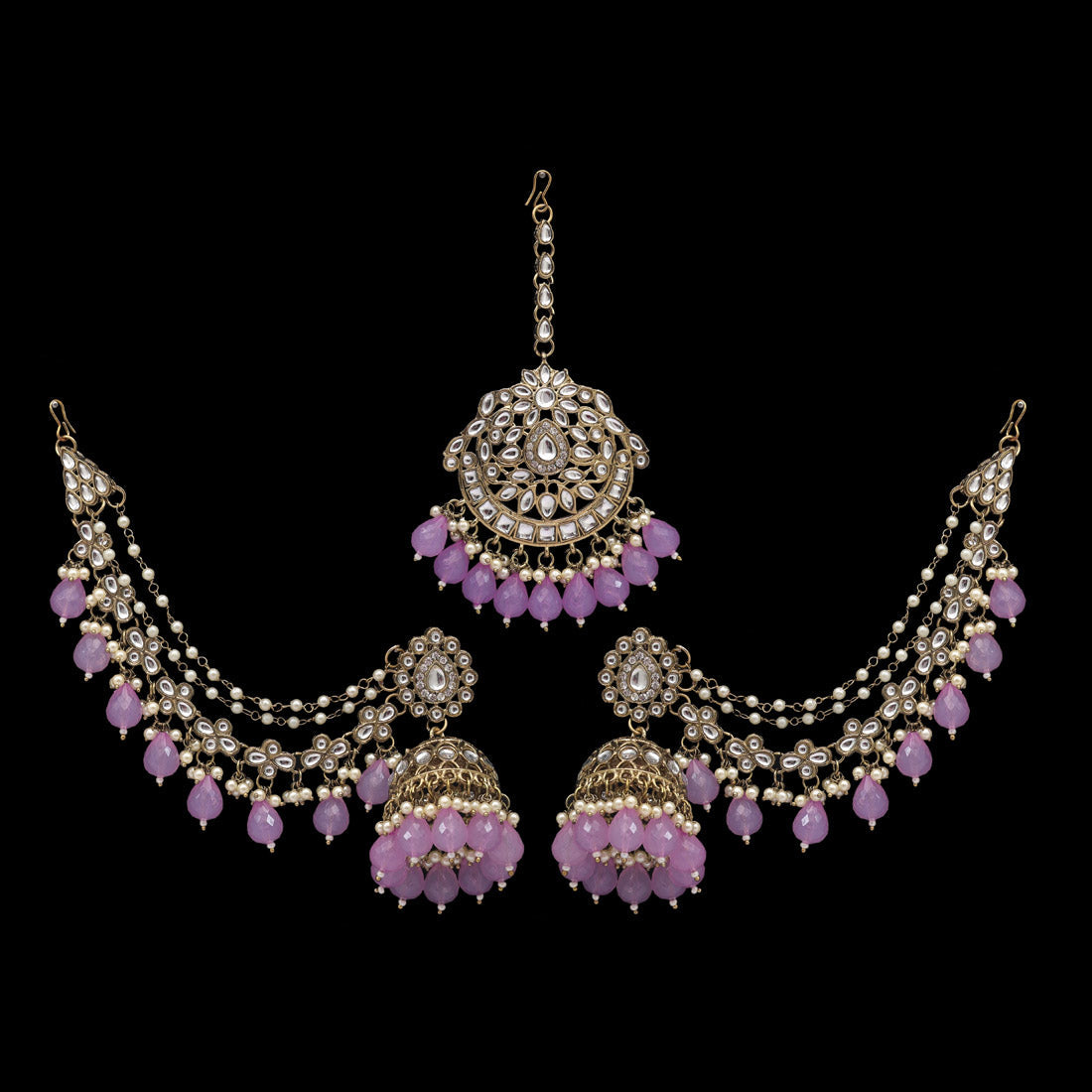 Light Purple Color Kundan Earrings With Maang Tikka (KDTE560LPRP) - preyans.com