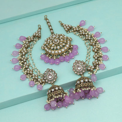 Light Purple Color Kundan Earrings With Maang Tikka (KDTE560LPRP) - preyans.com