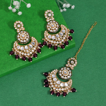 Purple Color Kundan Earrings With Maang Tikka (KDTE570PRP - preyans.com