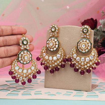 Purple Color Kundan Earrings With Maang Tikka (KDTE570PRP - preyans.com