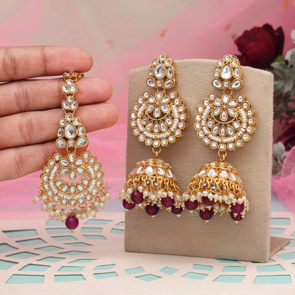 Purple Color Kundan Earrings With Maang Tikka (KDTE571PRP - preyans.com