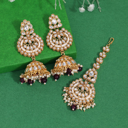 Purple Color Kundan Earrings With Maang Tikka (KDTE571PRP - preyans.com