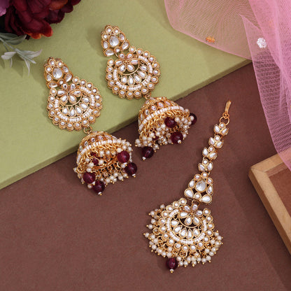 Purple Color Kundan Earrings With Maang Tikka (KDTE571PRP - preyans.com