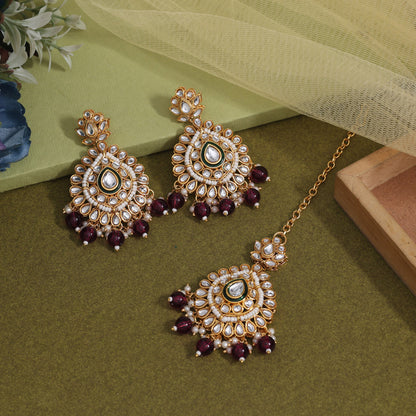 Purple Color Kundan Earrings With Maang Tikka (KDTE572PRP - preyans.com