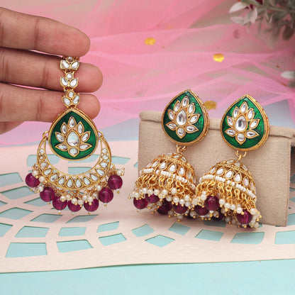 Purple Color Kundan Earrings With Maang Tikka (KDTE573PRP - preyans.com