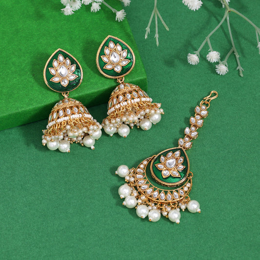 White Color Kundan Earrings With Maang Tikka (KDTE573WHT - preyans.com