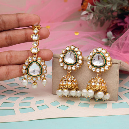 White Color Kundan Earrings With Maang Tikka (KDTE574WHT - preyans.com