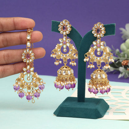 Light Purple Color Kundan Earrings With Maang Tikka (KDTE575LPRP) - preyans.com