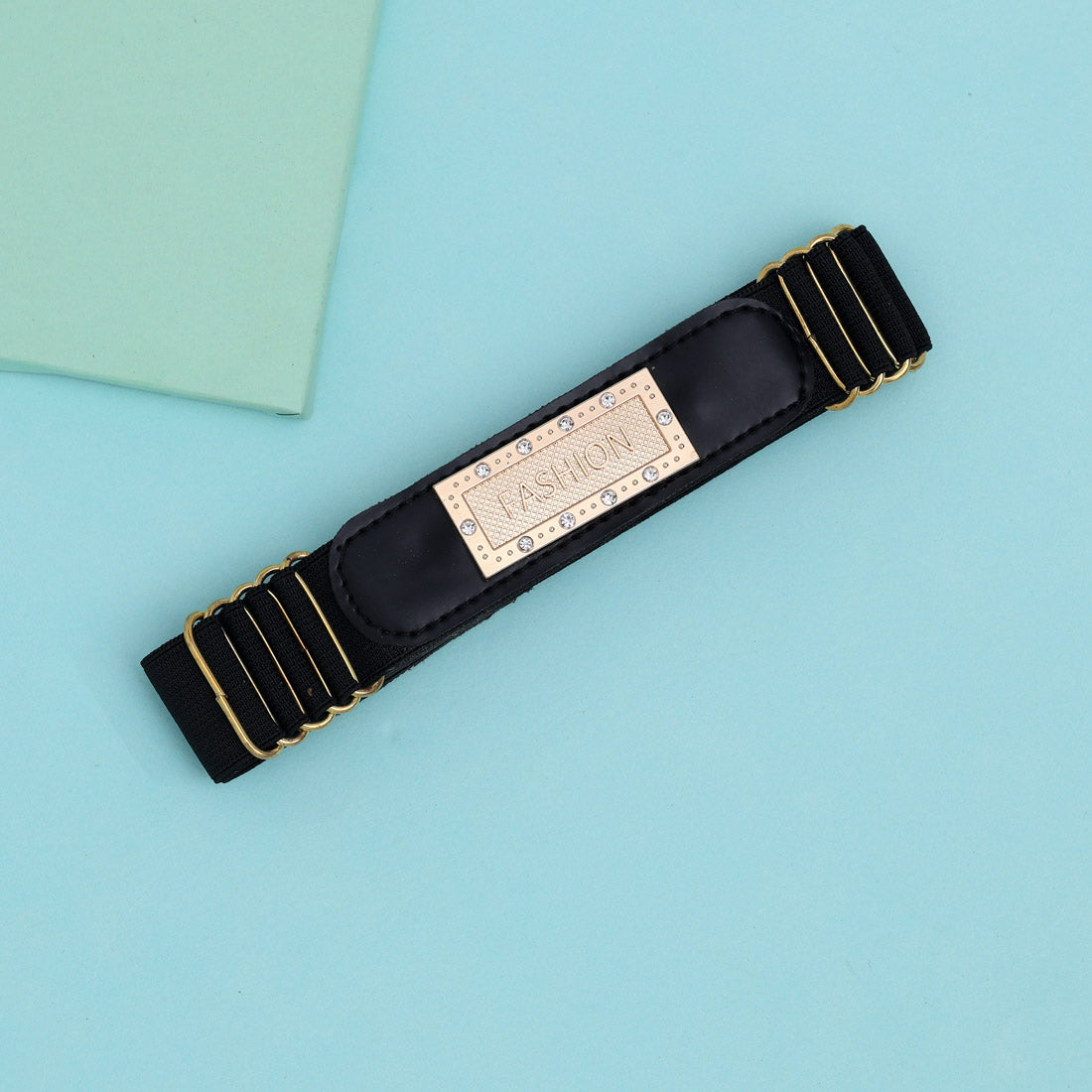 Gold & Black Color Kamarband Elastic Waist Belt For Women//Girls (KMBND494GLD) - preyans.com