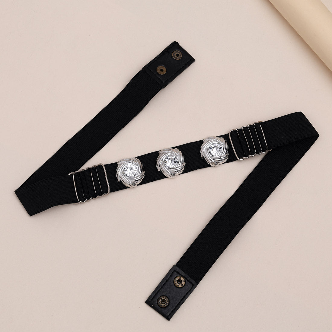 Silver & Black Color Kamarband Elastic Waist Belt For Women//Girls (KMBND495SLV) - preyans.com