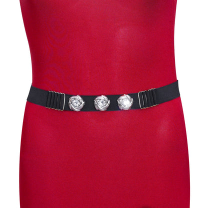 Silver & Black Color Kamarband Elastic Waist Belt For Women//Girls (KMBND495SLV) - preyans.com