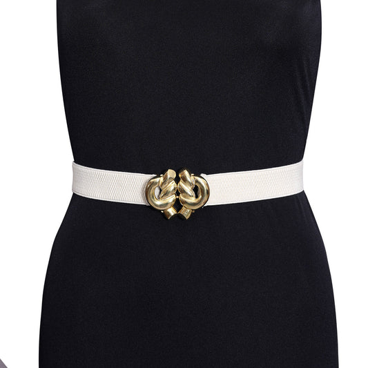 Gold & White Color Kamarband Elastic Waist Belt For Women//Girls (KMBND498GLD) - preyans.com