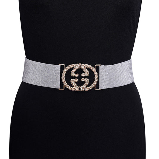 Silver Color Kamarband Elastic Waist Belt For Women//Girls (KMBND499SLV) - preyans.com