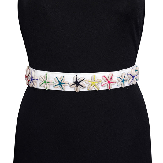 White Color Kamarband Elastic Waist Belt For Women//Girls (KMBND500WHT) - preyans.com