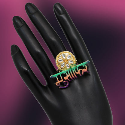 Multi Color Mint Meena Finger Ring For Women (KMR563MLT) - preyans.com