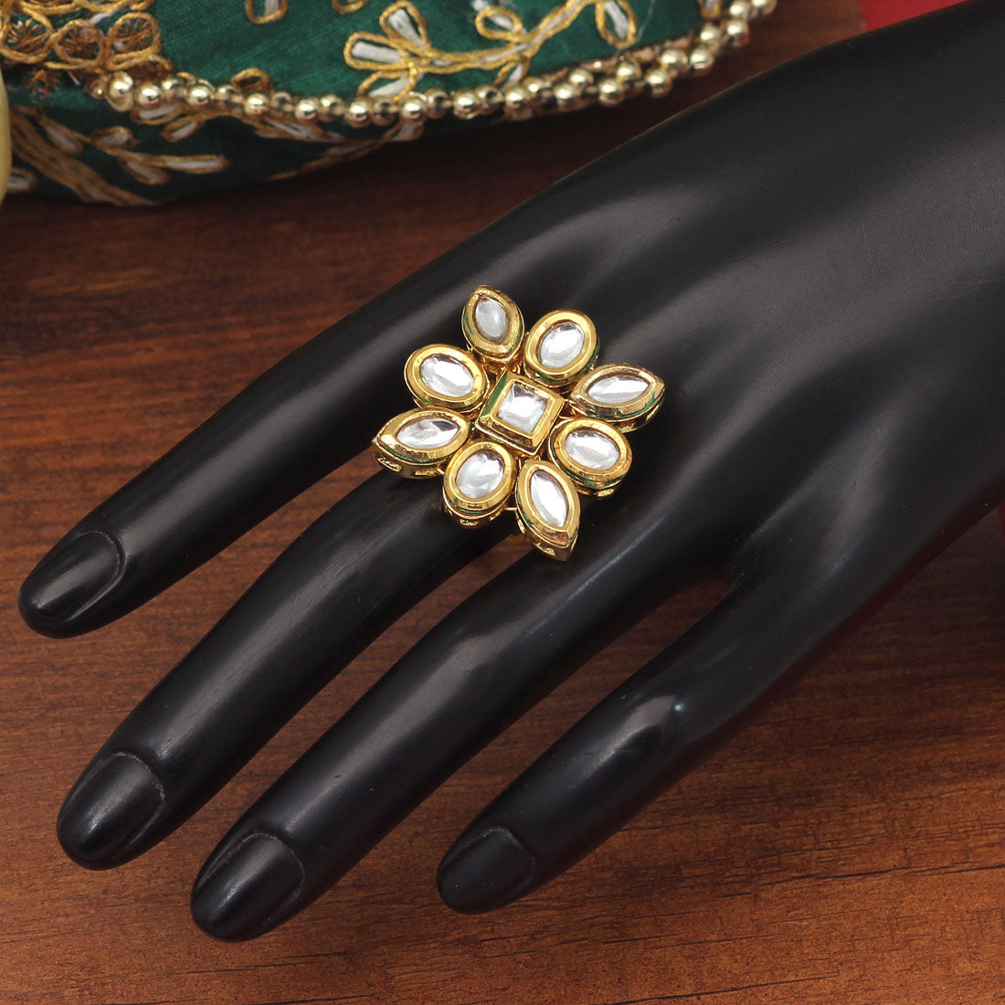 White Color Kundan Meenakari Finger Ring For Women (KMR739WHT) - preyans.com