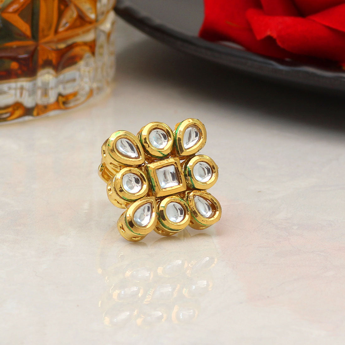 White Color Kundan Meenakari Finger Ring For Women (KMR741WHT) - preyans.com