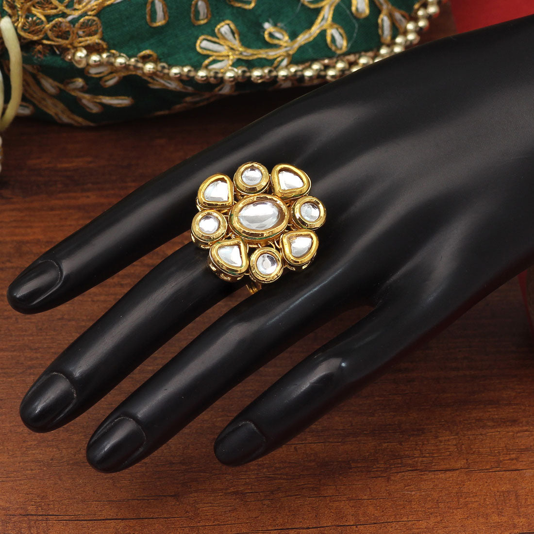 White Color Kundan Meenakari Finger Ring For Women (KMR745WHT) - preyans.com