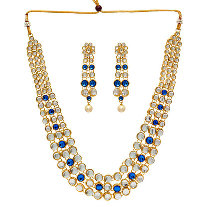 Festive Special Blue Color Kundan Necklace Set (KN101BLU) - Preyans.com