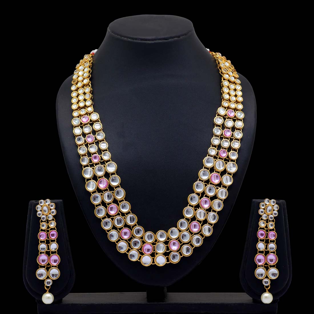 Pink Color Kundan Necklace Set (KN101PNK) - Preyans.com