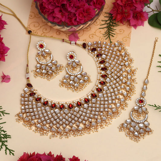 Maroon Color Kundan Necklace Set (KN1026MRN) - Preyans.com