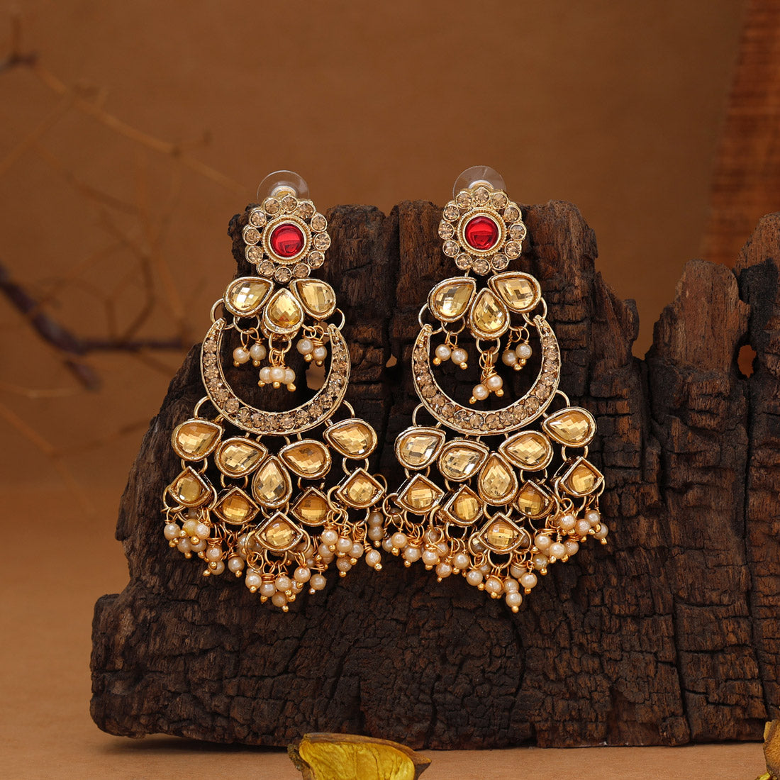 Red & Gold Color Kundan Necklace Set (KN1026REDGLD) - Preyans.com