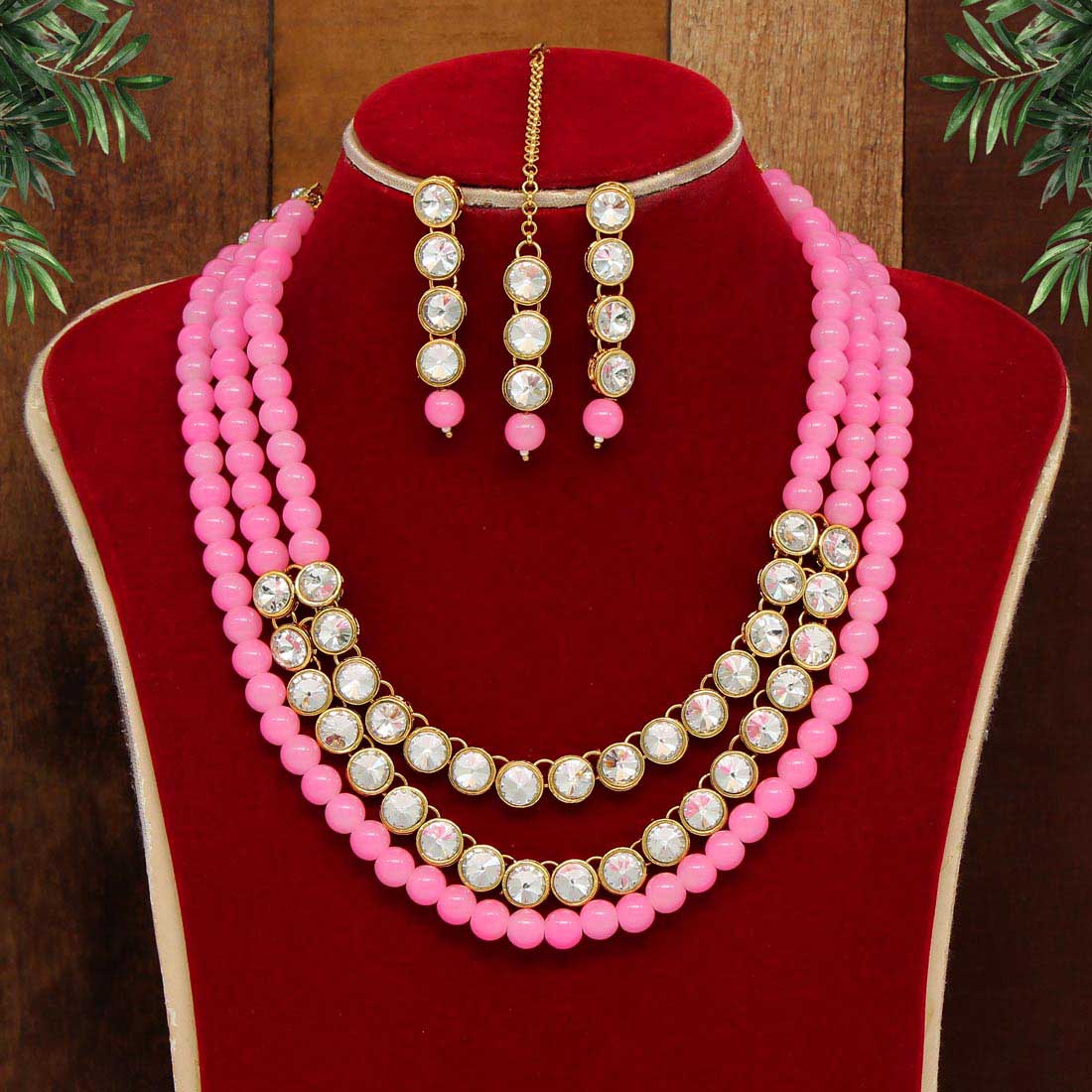 Pink Color Kundan Necklace Set (KN1041PNK) - preyans.com