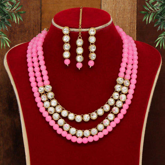 Pink Color Kundan Necklace Set (KN1041PNK) - preyans.com