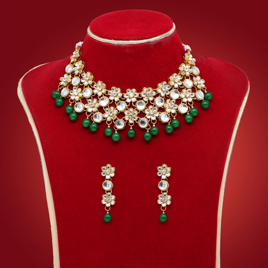 Green Color Kundan Necklace Set (KN1047GRN) - preyans.com