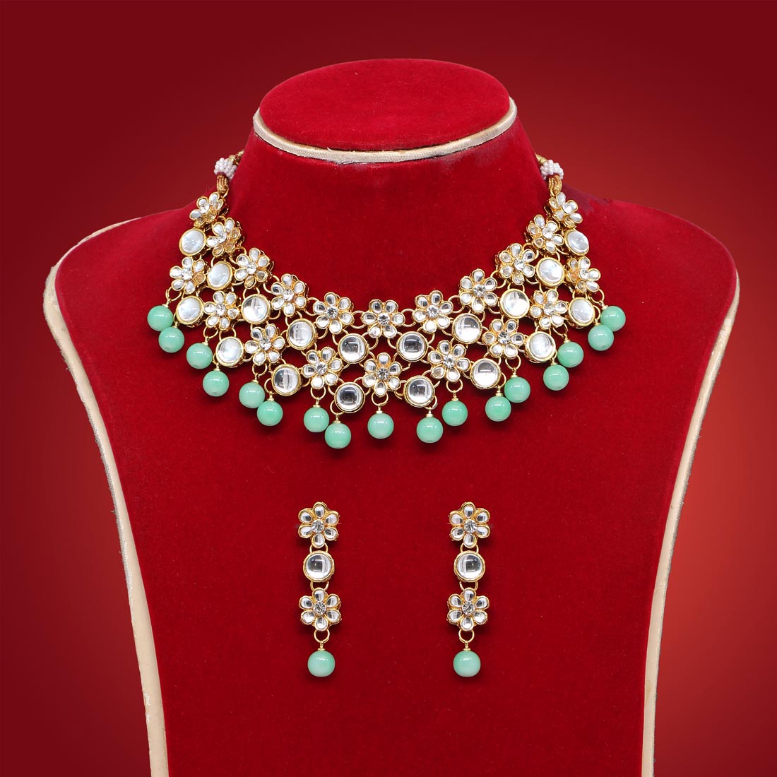 Pista Green Color Kundan Necklace Set (KN1047PGRN) - preyans.com