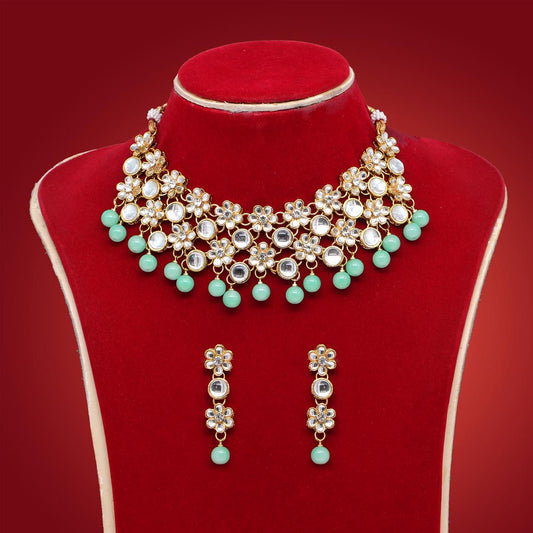 Pista Green Color Kundan Necklace Set (KN1047PGRN) - preyans.com