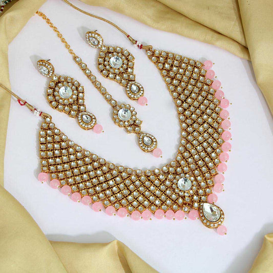 Pink Color Kundan Necklace Set (KN1063PNK) - preyans.com