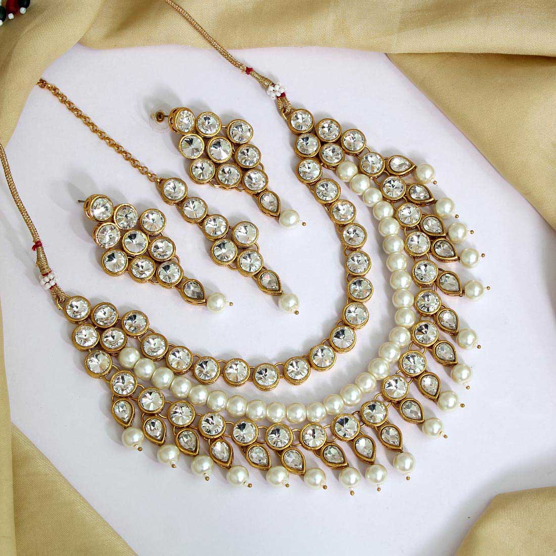 White Color Kundan Necklace Set (KN1064WHT) - preyans.com