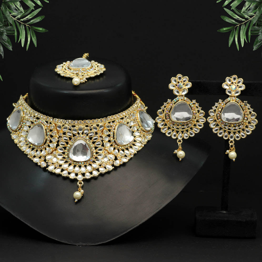 Rainbow Color Choker Kundan Necklace Set (KN1125RNW) - preyans.com